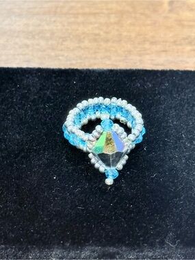 Blue Beaded Crystal Statement Ring